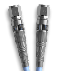 A pair of blue and silver military R154 (370 SERIES) Hose Assembly on a white background.